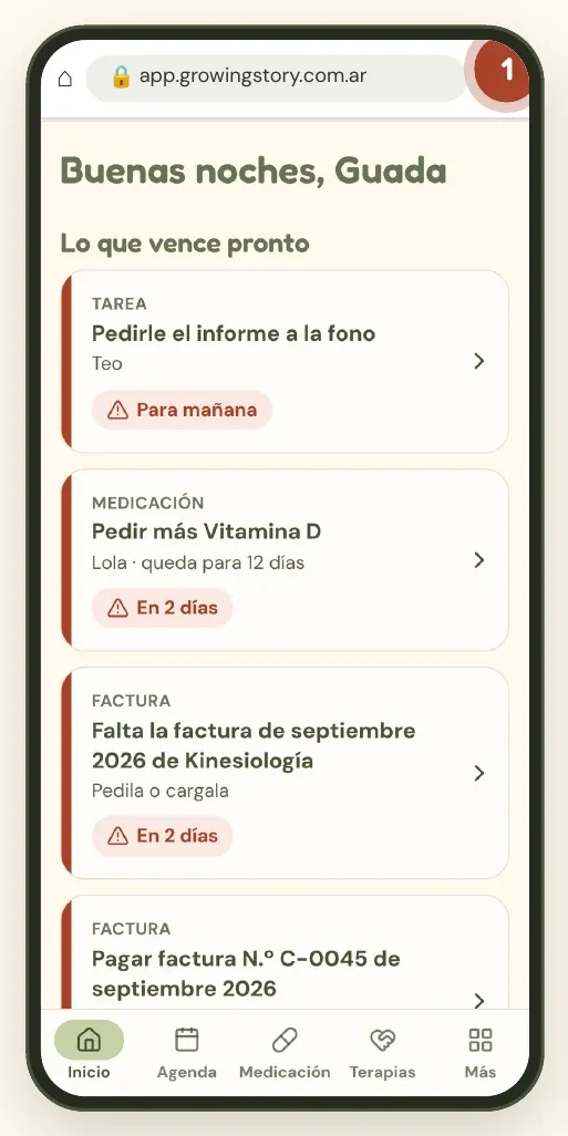 Growy abierta en Chrome, con los tres puntitos del menú marcados