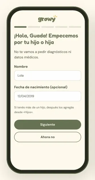 Primer ingreso: nombre y fecha de nacimiento