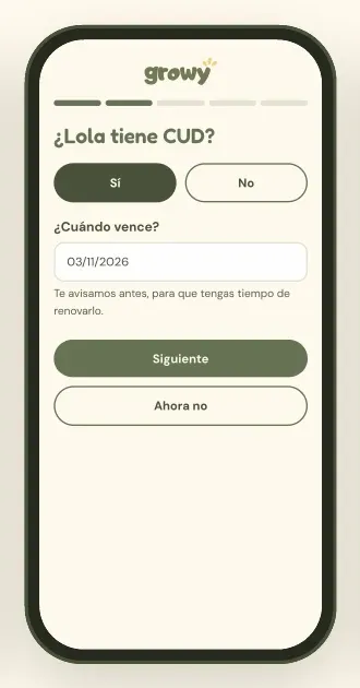Primer ingreso: pregunta si tiene CUD y cuándo vence