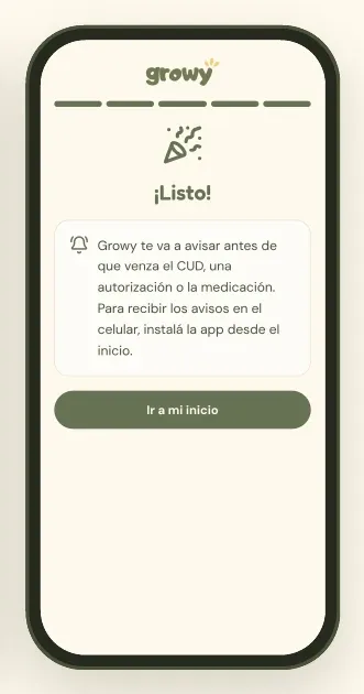 Primer ingreso terminado con el botón Ir a mi inicio