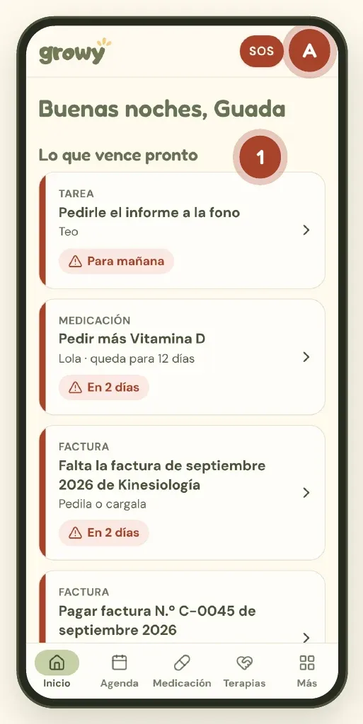 Inicio de Growy con la lista Lo que vence pronto