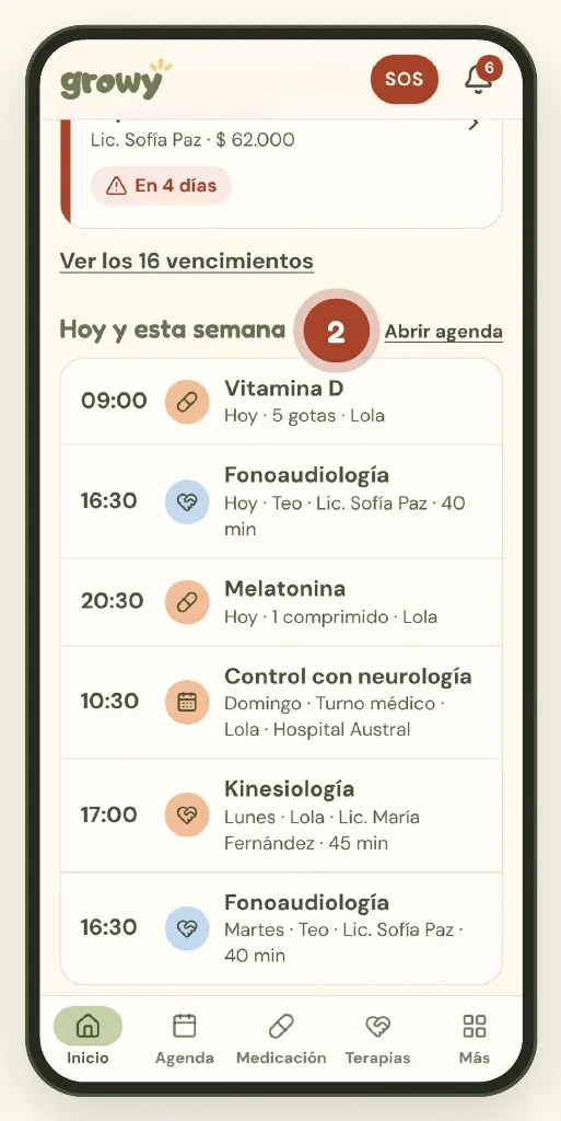 Inicio de Growy con la lista Hoy y esta semana