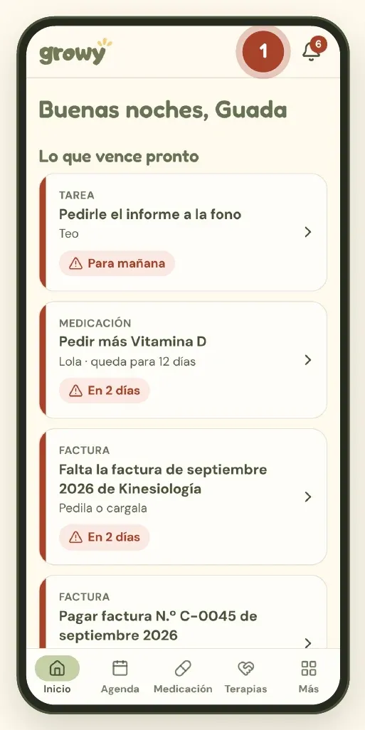 Botón SOS arriba a la derecha en Growy