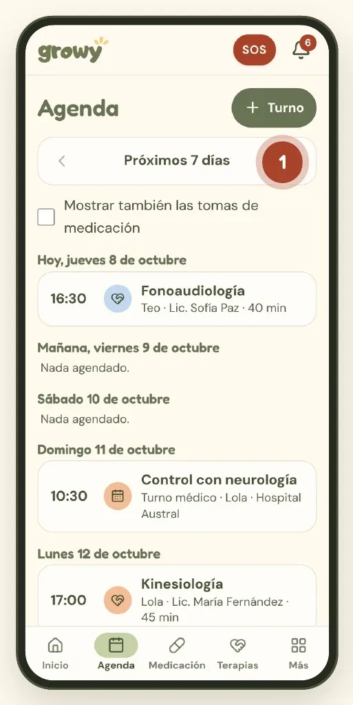 Agenda de Growy con los próximos 7 días