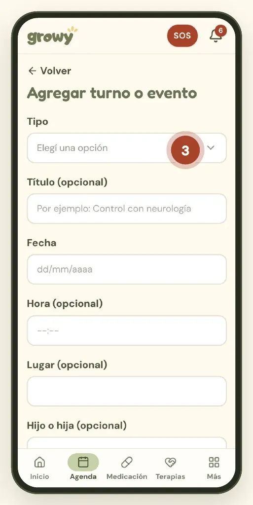 Formulario Agregar turno o evento