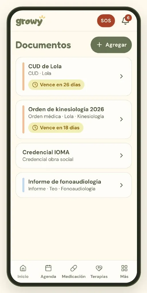 Lista de documentos con categoría y vencimiento