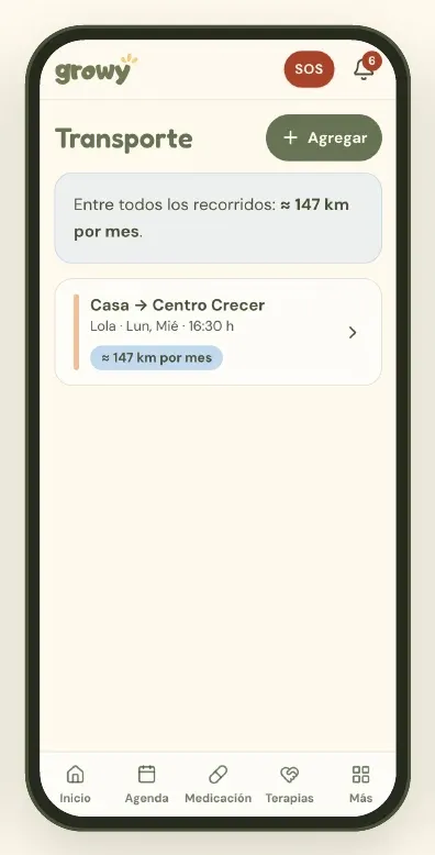 Sección Transporte con los kilómetros por mes