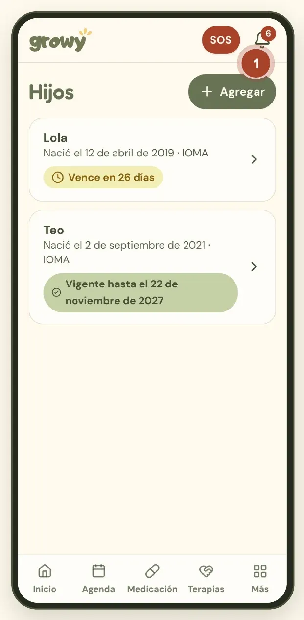 Lista de hijos con su obra social y CUD